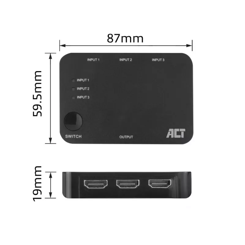 ACT 4K HDMI switch 3x1 čierny 60Hz 1920x1080 3840x2160