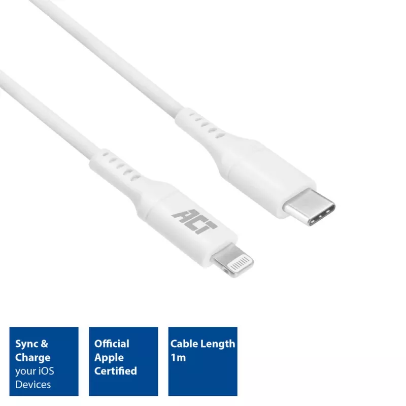 ACT USB 2.0 nabíjací/dátový kábel C konektor – Lightning konektor 1 meter, MFI certifikovaný