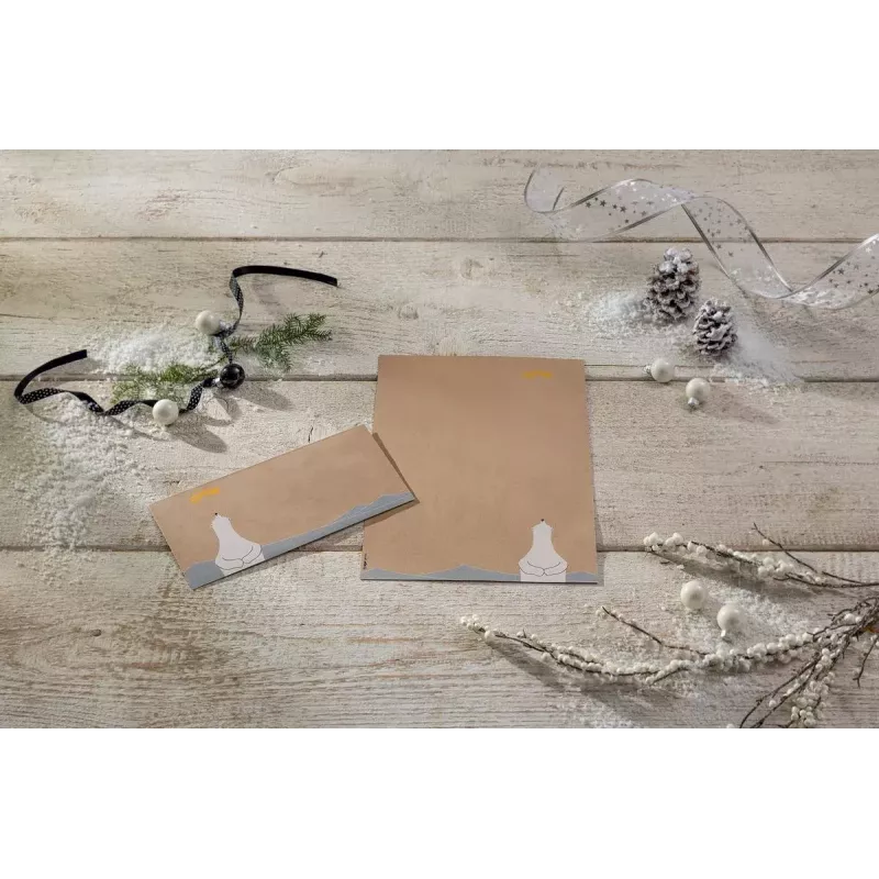 Sigel vianočná obálka Ľadový medveď s padajúcou hviezdou, DIN dlhá, gumovaná, kraftový papier 100 g/m2, bez okienka