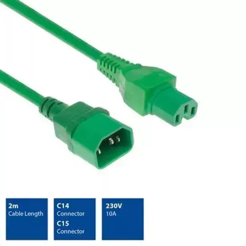 ACT AK5310 napájací kábel z C14 na C15, 2 m, zelený
