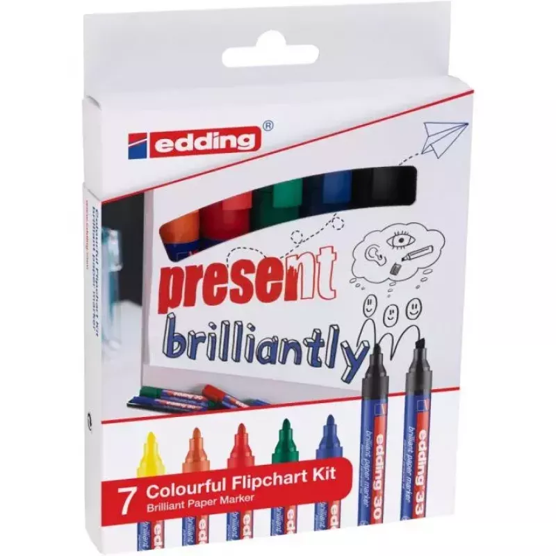 Permanentný marker Edding farebná sada na flipchart mix 7 kusov