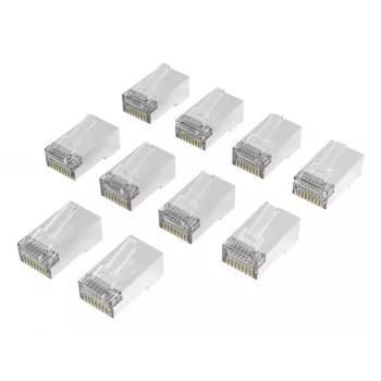 Hama 00300028 sieťové konektory RJ45 Cat6a STP, strieborná/priehľadná, balenie 10 kusov