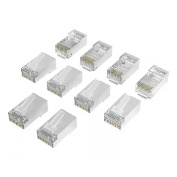 Hama 00300028 sieťové konektory RJ45 Cat6a STP, strieborná/priehľadná, balenie 10 kusov