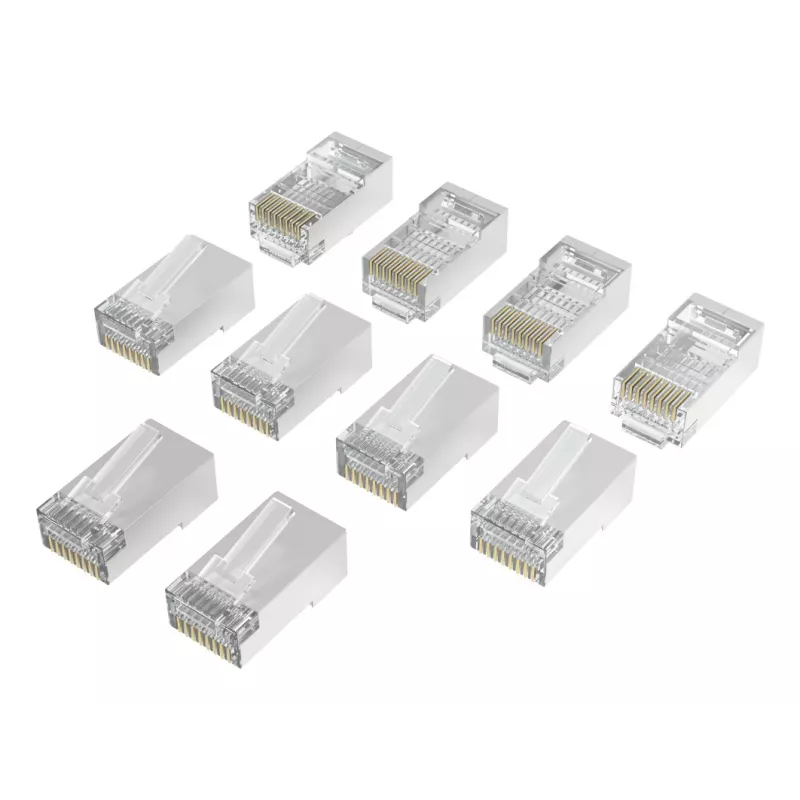 Hama 00300028 sieťové konektory RJ45 Cat6a STP, strieborná/priehľadná, balenie 10 kusov