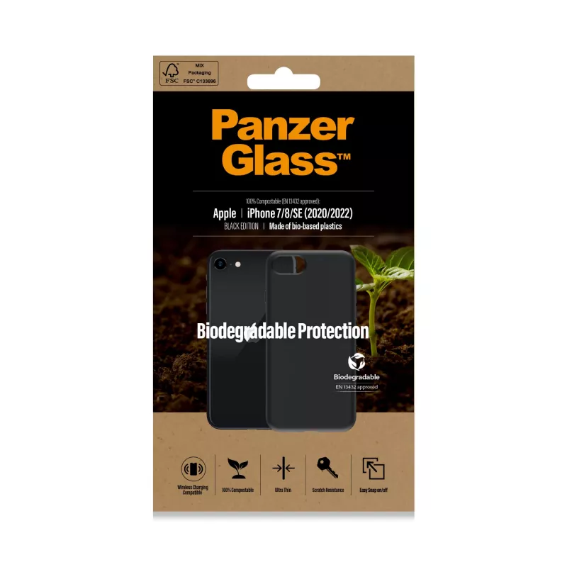 Puzdro PanzerGlass Biodegradable obal iPhone 6 6s SE 2020 2022 7 8 čierny