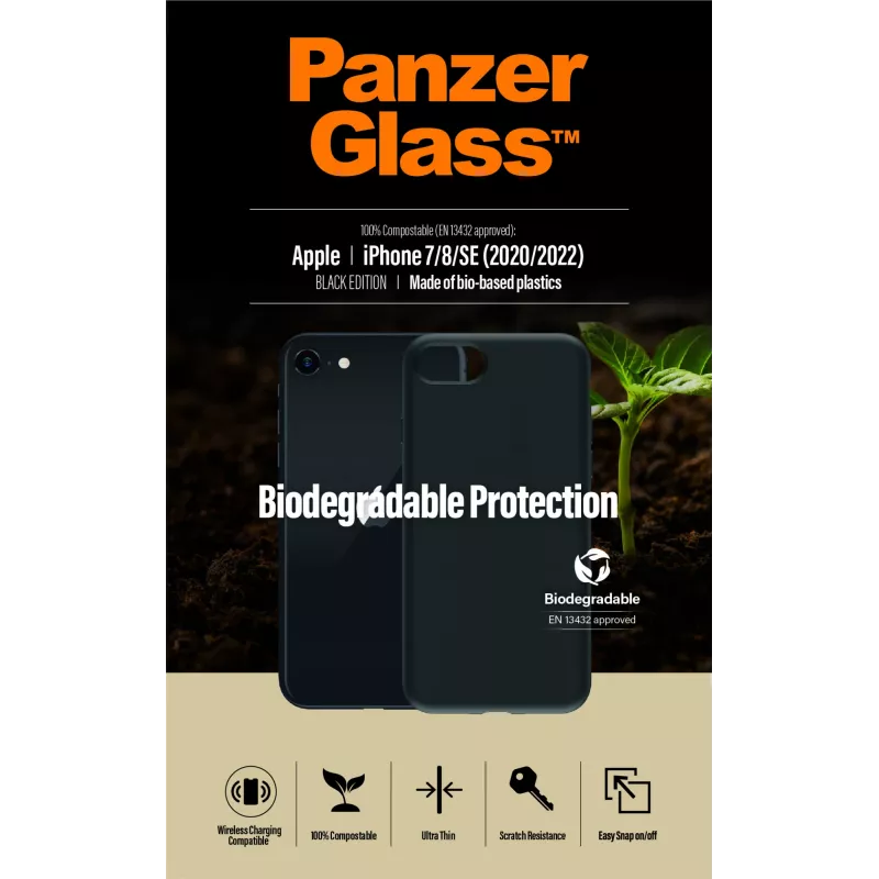 Puzdro PanzerGlass Biodegradable obal iPhone 6 6s SE 2020 2022 7 8 čierny