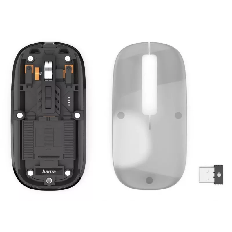 Hama WM-600 Multi-Device myš, bezdrôtová RF + Bluetooth, plochá, 6 tlačidiel, priehľadná