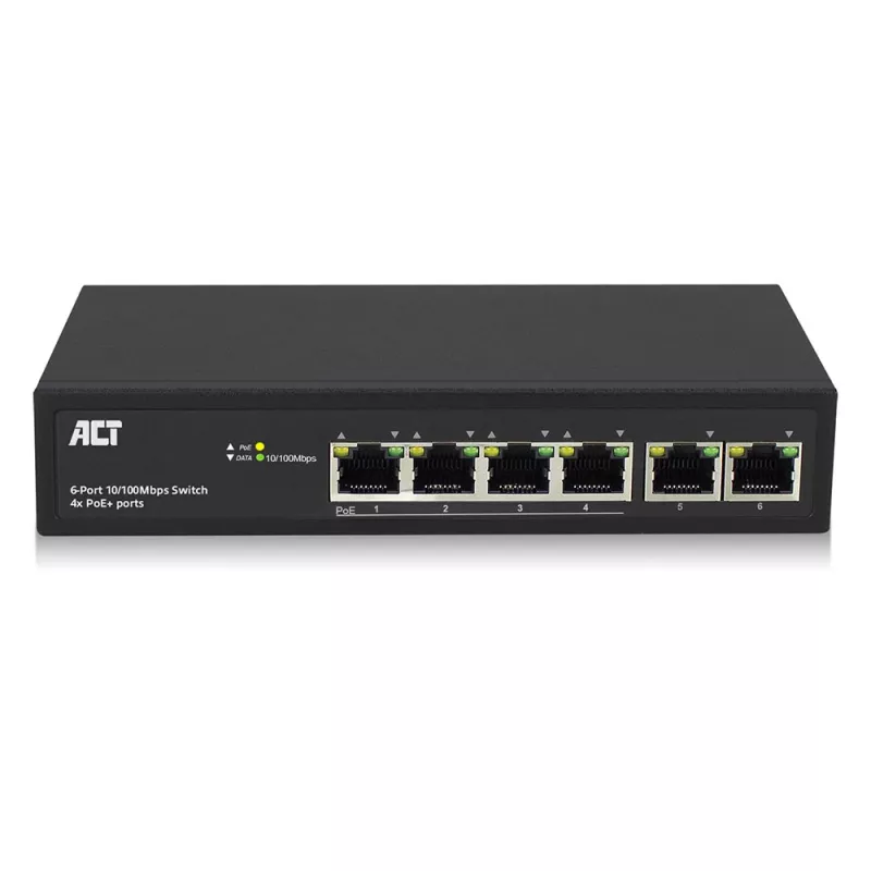 ACT 6-portový sieťový switch, 10/100 Mbit/s, 4x PoE+ (30 W) port