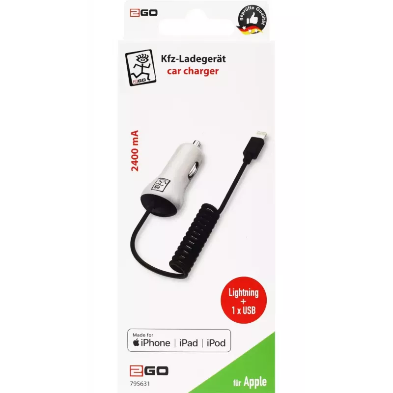Mobilná nabíjačka 2GO 795631 Auto zapaľovač 12/24V 5V biela