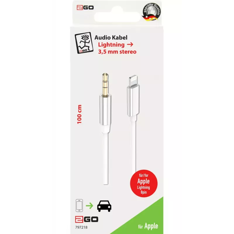 Audio kábel 2GO 797218 1 m 3,5 mm Lightning biely