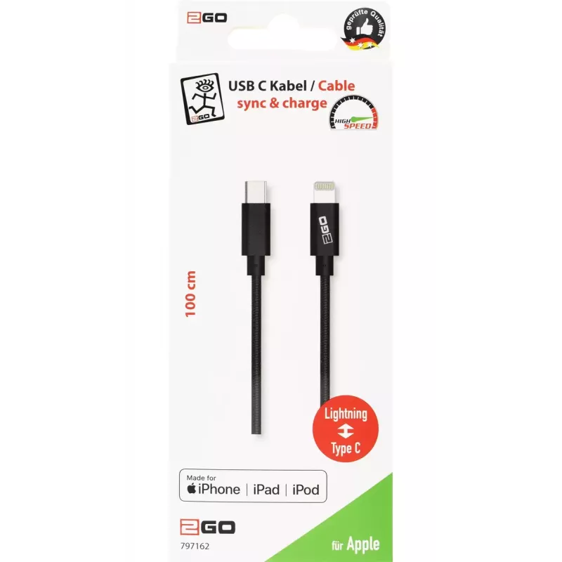 Lightning kábel 2GO 797162 1 m čierny USB-C