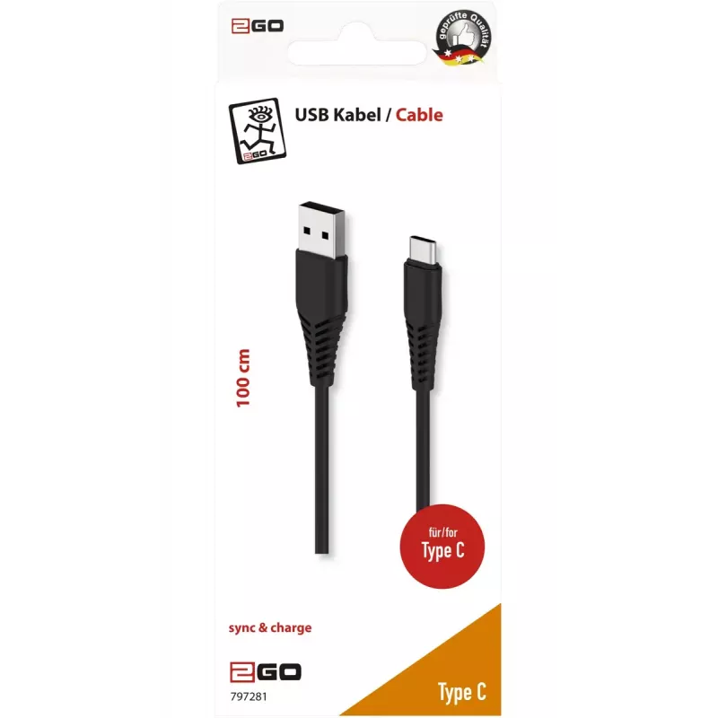 USB kábel 2GO 797281 1 m USB B USB C čierny