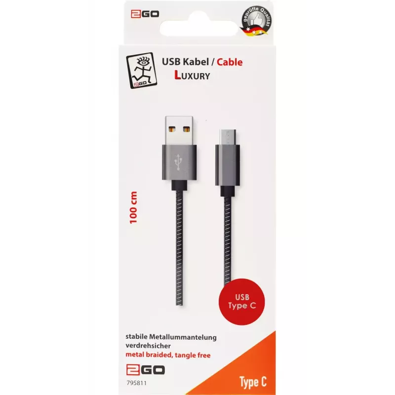 USB kábel 2GO 795812 USB 3.2 Gen 1 1 m USB B USB C sivý