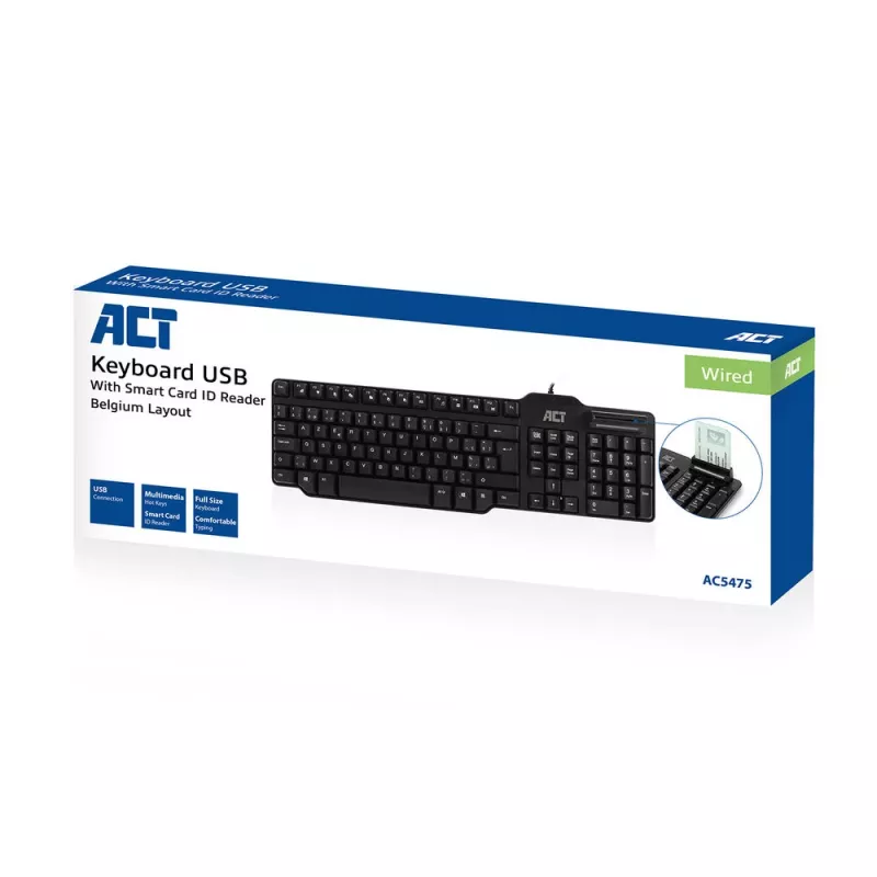 ACT káblová klávesnica s čítačkou čipových kariet (Azerty/BE rozloženie)