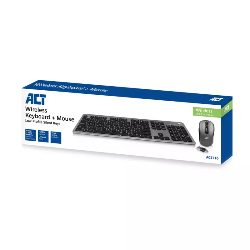 ACT AC5710 bezdrôtová klávesnica, RF, QWERTY UK International, čierna