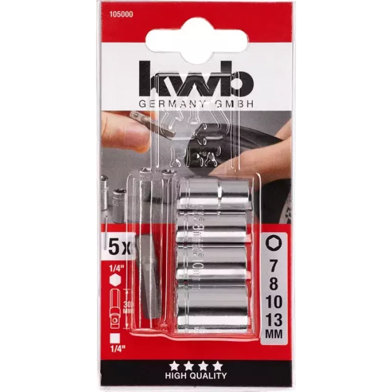 kwb 105000 Sada nástrčných kľúčov s adaptérom 1/4", 7/8/10/13 mm, 5 ks