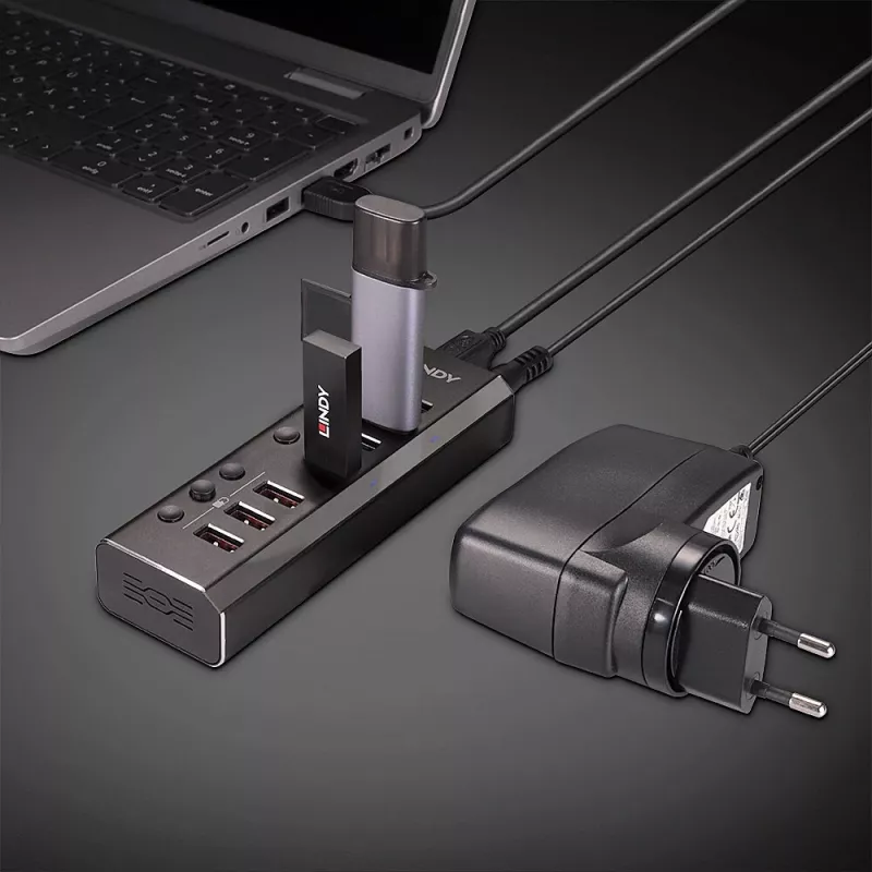 Lindy 4 port USB 3.0 hub s 3 Quick Charge 3.0 konektormi