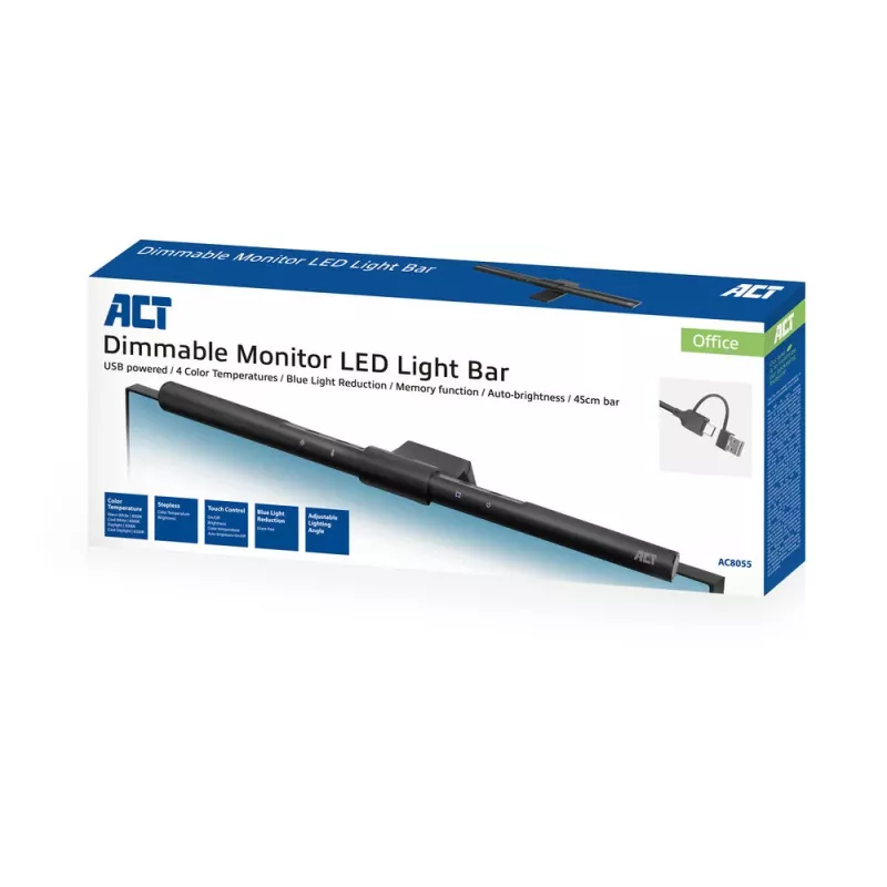 Monitor LED svetelná lišta ACT AC8055 — stmievateľné, USB napájané osvetlenie obrazovky