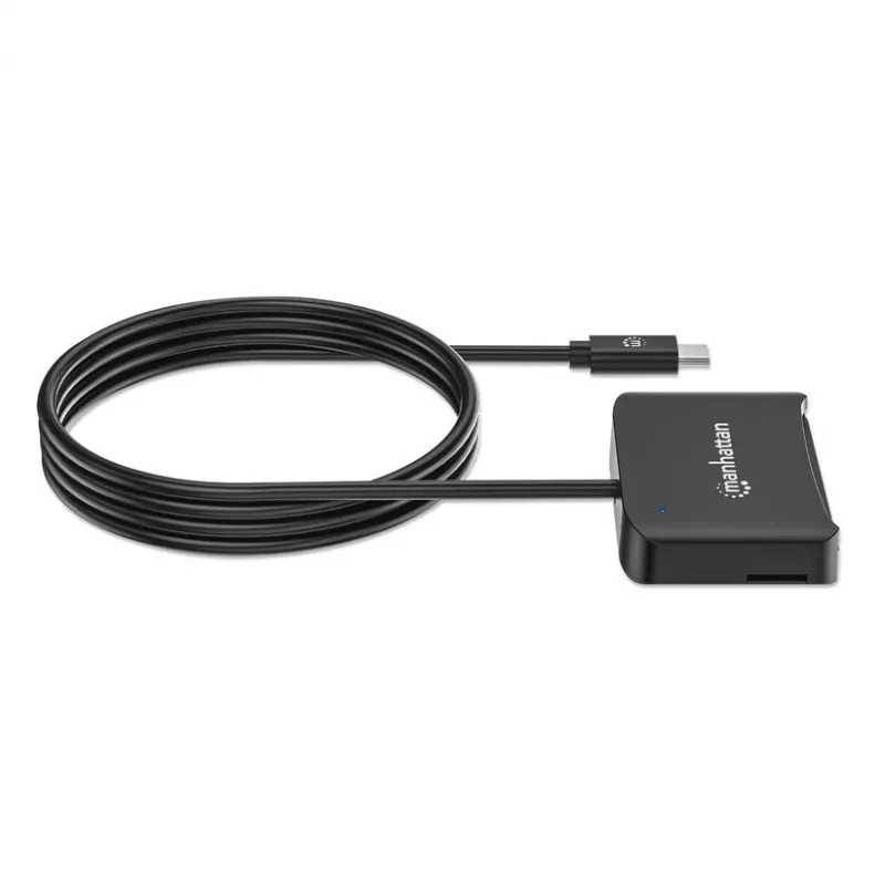 Manhattan USB-C čítačka kontaktných čipových kariet s MicroSD slotom, USB Type-C konektor samec na kontaktné rozhranie čítačky a microSDXC, podporuje Windows, macOS a Linux, číta SIM karty s adaptérom, kábel 1 m, čierna, trojročná záruka