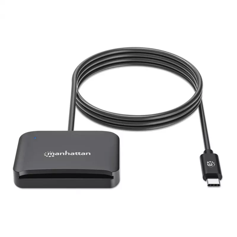Manhattan USB-C čítačka kontaktných čipových kariet s MicroSD slotom, USB Type-C konektor samec na kontaktné rozhranie čítačky a microSDXC, podporuje Windows, macOS a Linux, číta SIM karty s adaptérom, kábel 1 m, čierna, trojročná záruka