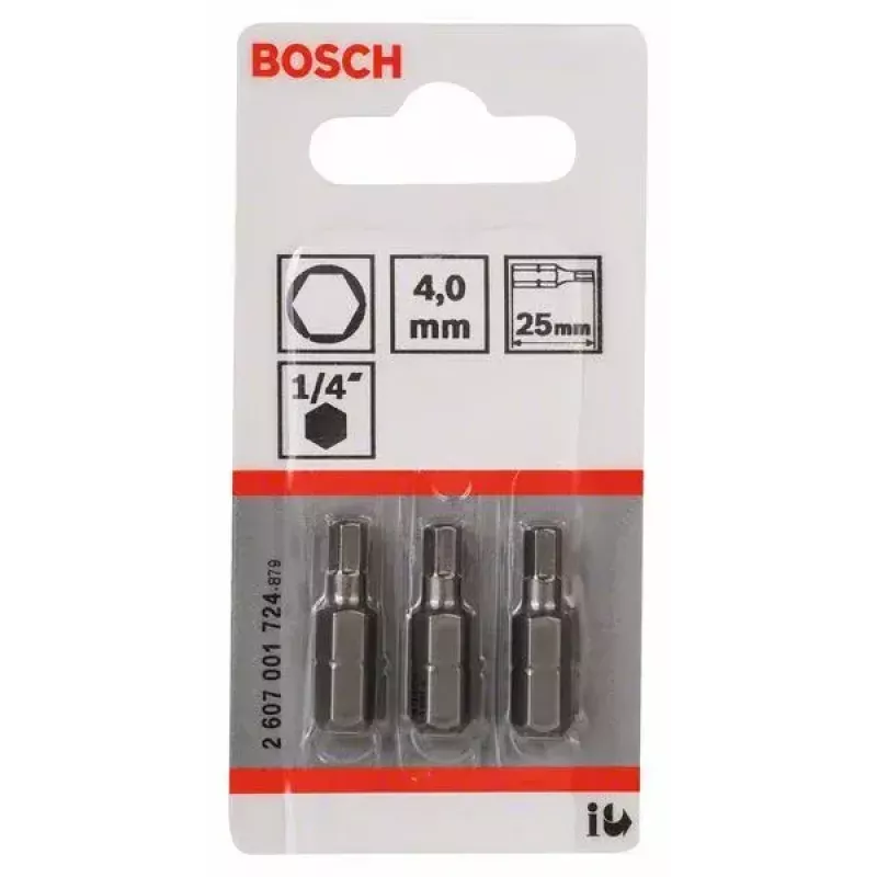 Bosch 2607001724 Šesťhranný bit 4 mm, extra tvrdý, C 6,3, 3 ks