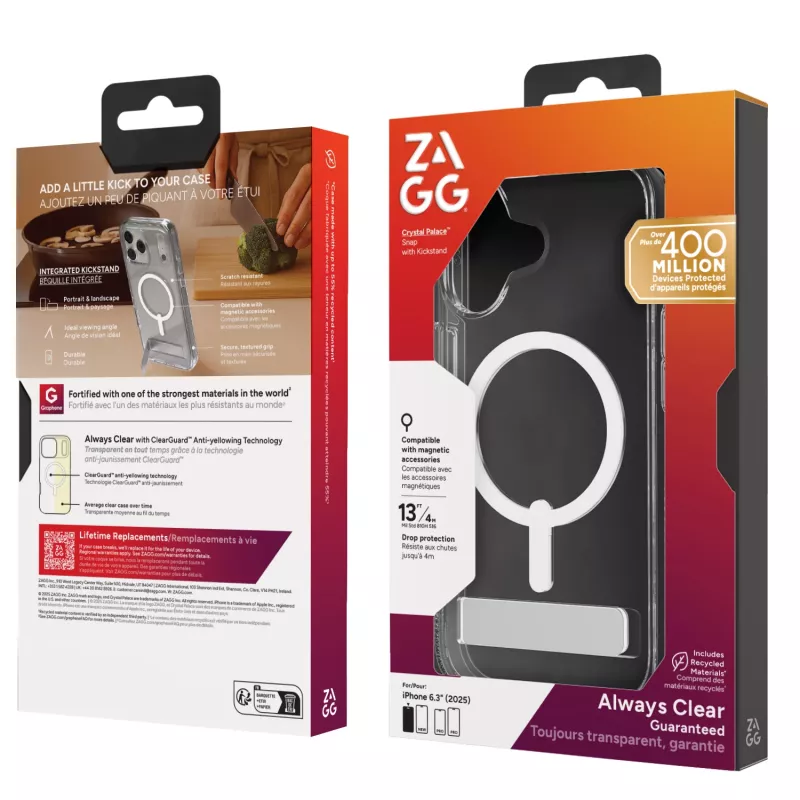 ZAGG Crystal Palace Snap Kickstand puzdro pre Apple iPhone 17, kryt, Apple, iPhone 17, 16 cm (6,3 palca), transparentné