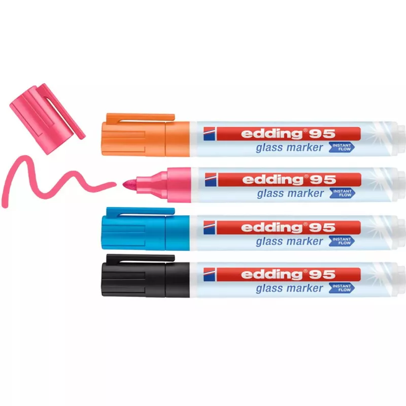 Sklený marker Edding 95 guľatý hrot čierna modrá oranžová ružová