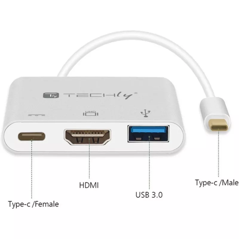 Techly IADAP USB31-HDMIPTY dokovacia stanica na notebook/port replikátor káblový USB 3.2 Gen 1 (3.1 Gen 1) Type-C strieborná