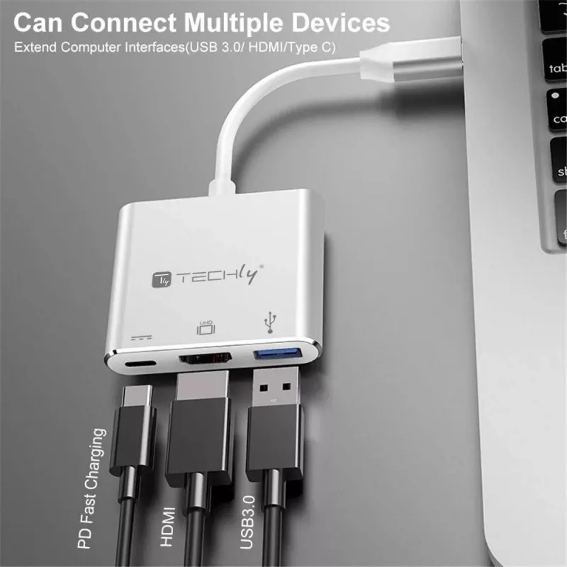 Techly IADAP USB31-HDMIPTY dokovacia stanica na notebook/port replikátor káblový USB 3.2 Gen 1 (3.1 Gen 1) Type-C strieborná