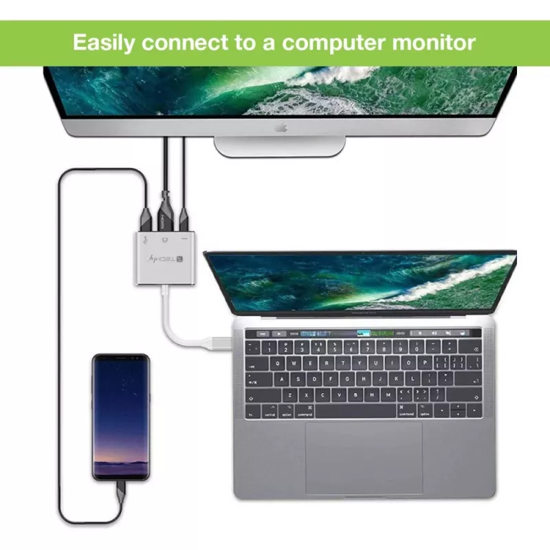 Techly IADAP USB31-HDMIPTY dokovacia stanica na notebook/port replikátor káblový USB 3.2 Gen 1 (3.1 Gen 1) Type-C strieborná
