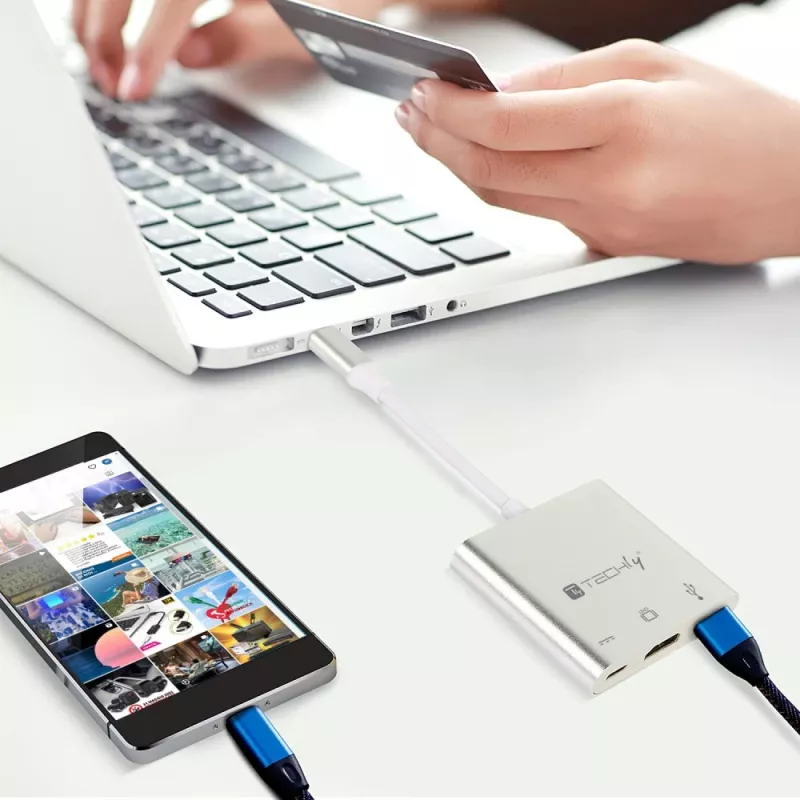 Techly IADAP USB31-HDMIPTY dokovacia stanica na notebook/port replikátor káblový USB 3.2 Gen 1 (3.1 Gen 1) Type-C strieborná
