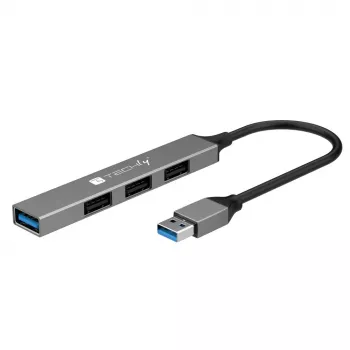 Techly IUSB32-HUB4A-3U2SLS dokovacia stanica pre notebook/port replikátor káblová USB 3.2 Gen 1 (3.1 Gen 1) Type-A sivá