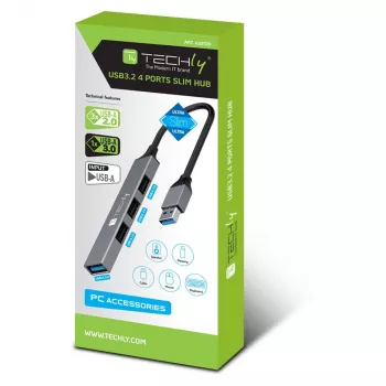 Techly IUSB32-HUB4A-3U2SLS dokovacia stanica pre notebook/port replikátor káblová USB 3.2 Gen 1 (3.1 Gen 1) Type-A sivá