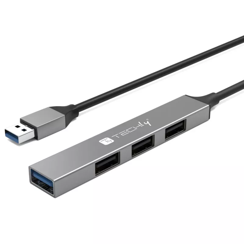 Techly IUSB32-HUB4A-3U2SLS dokovacia stanica pre notebook/port replikátor káblová USB 3.2 Gen 1 (3.1 Gen 1) Type-A sivá