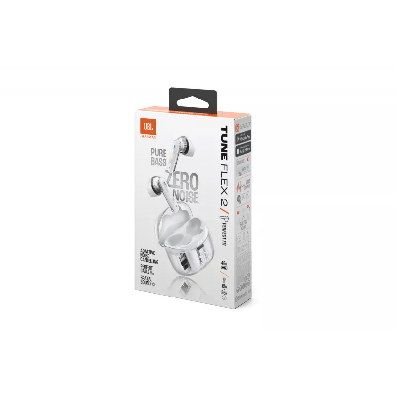 Headset JBL Tune Flex 2 Ghost Edition — True Wireless (TWS) In-Ear, Bluetooth, 20–20000 Hz, biela