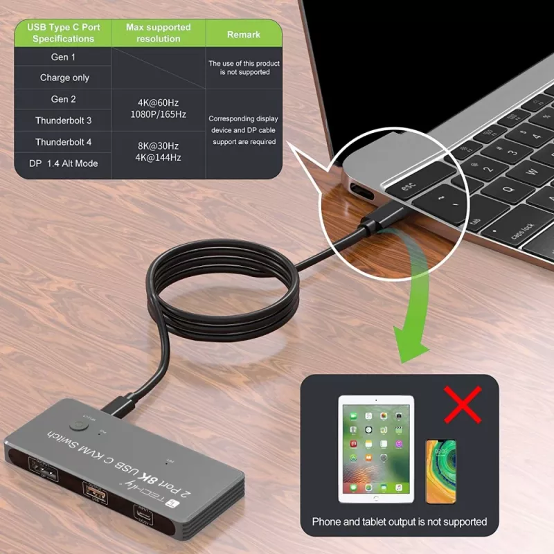 Techly IDATA KVM-DPC8K KVM prepínač sivý