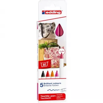 Sada fixiek Edding 4600 — 5 farieb (čierna, karmínová, oranžová, ružová, červená), guľatý hrot