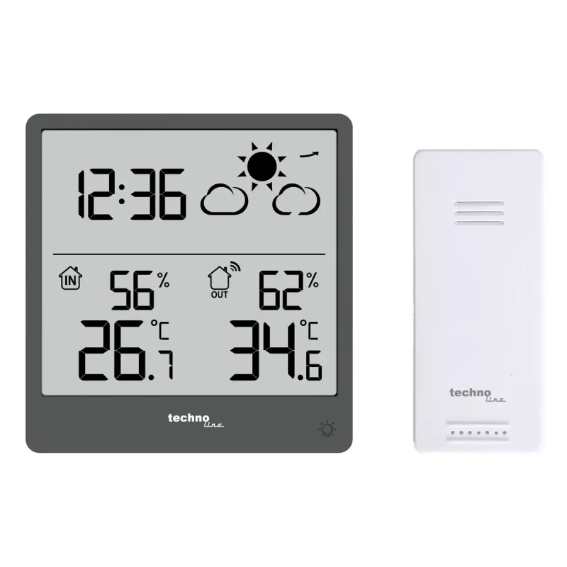 Digitálna meteorologická stanica TechnoLine WS 9138 — vnútorný/vonkajší teplomer a vlhkomer, sivá, batérie AAA