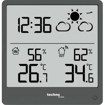 Digitálna meteorologická stanica TechnoLine WS 9138 — vnútorný/vonkajší teplomer a vlhkomer, sivá, batérie AAA