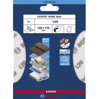 Bosch W480 Ručný brúsny papier 2608902381, G120, 115 x 140 mm, 2 ks