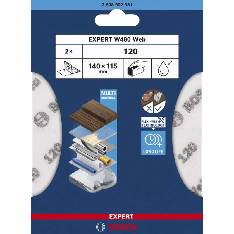 Brúsny list Bosch W480, jemné zrno P320, 115×140 mm, 2 ks