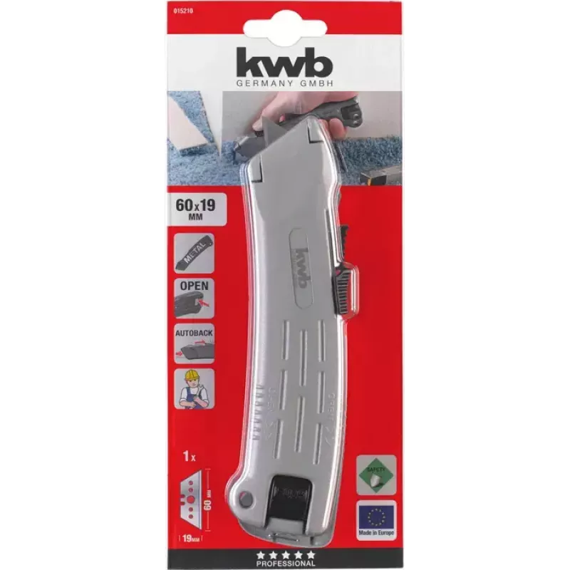 KWB 015210 Profi bezpečnostný nôž s lichobežníkovou čepeľou, 173 mm