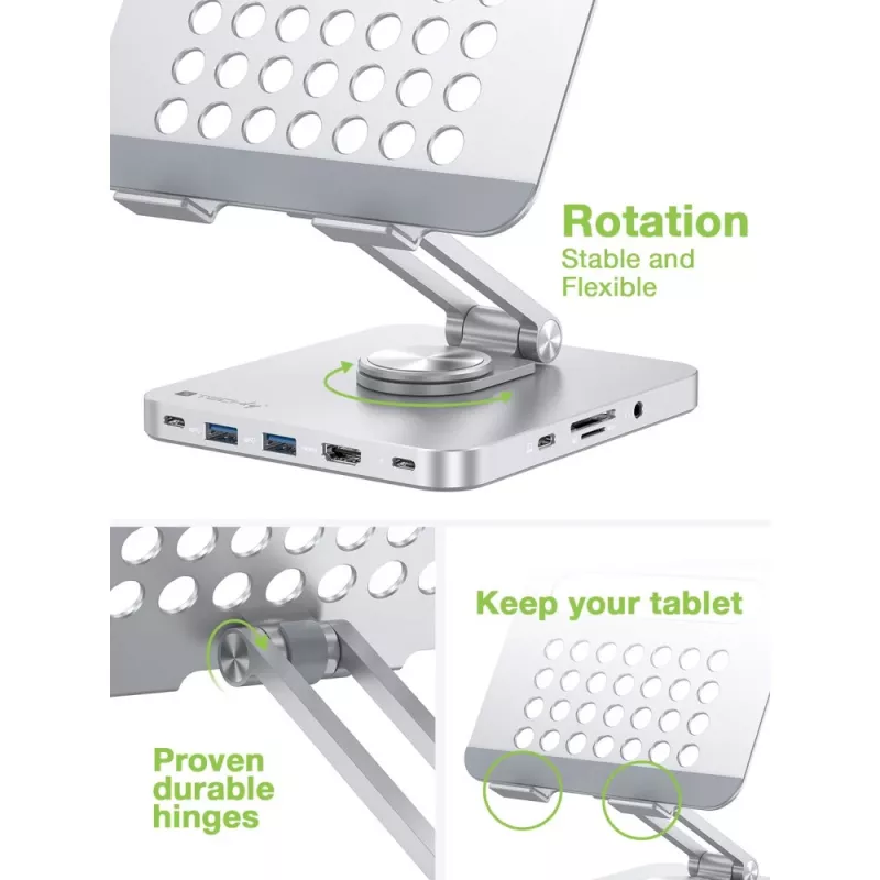 Techly 8-in-1 USB-C hub dokovacia stanica stojan na tablet