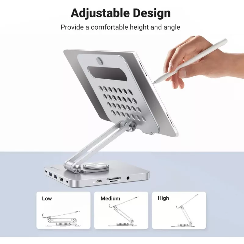 Techly 8-in-1 USB-C hub dokovacia stanica stojan na tablet