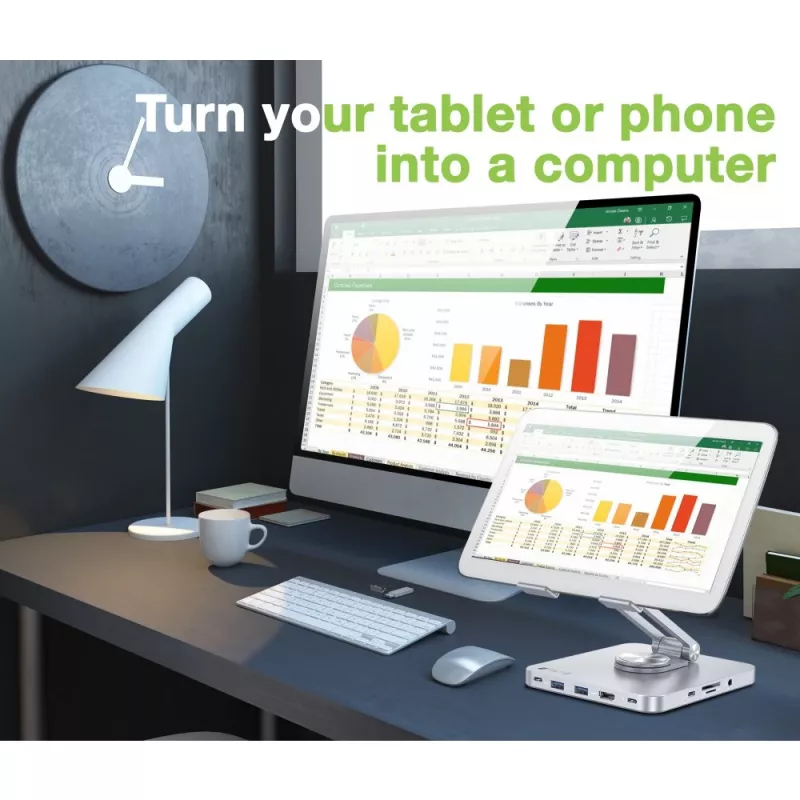 Techly 8-in-1 USB-C hub dokovacia stanica stojan na tablet