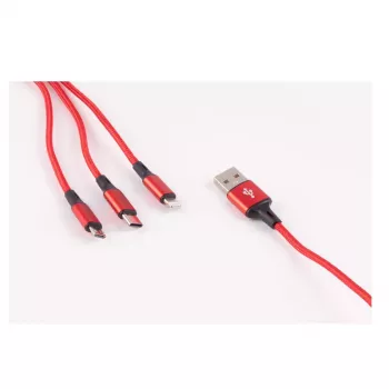 shiverpeaks BASIC-S nabíjací kábel 3v1, USB-A na Micro-B + USB-C + 8-pin, červený, 1,2 m