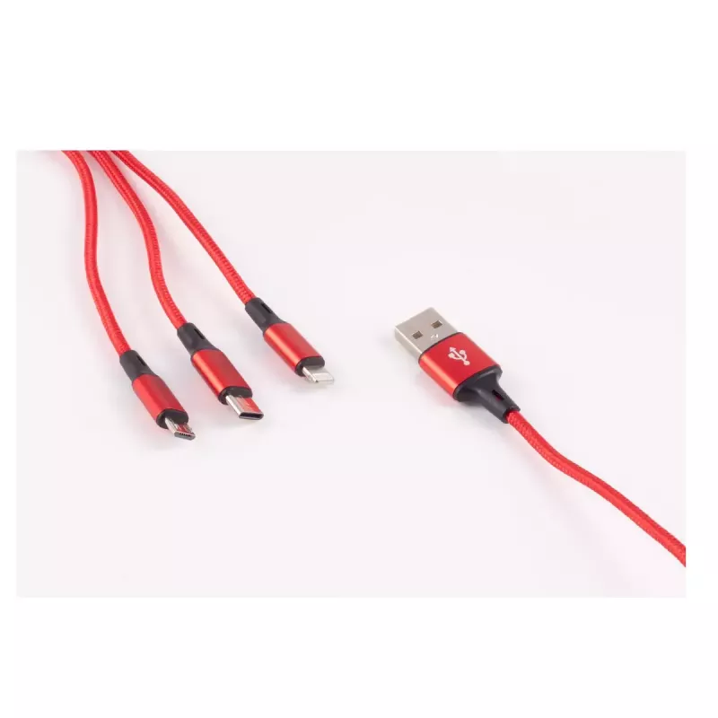 shiverpeaks BASIC-S nabíjací kábel 3v1, USB-A na Micro-B + USB-C + 8-pin, červený, 1,2 m
