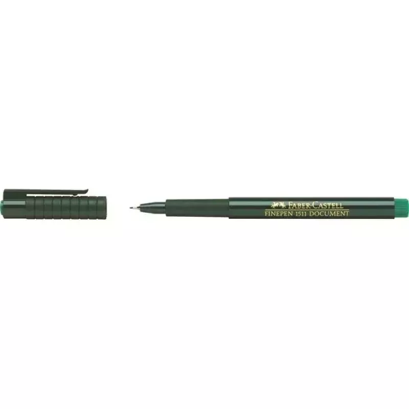 Fineliner Faber-Castell 151163 — zelený atrament, čierne telo, okrúhly tvar, 1 kus