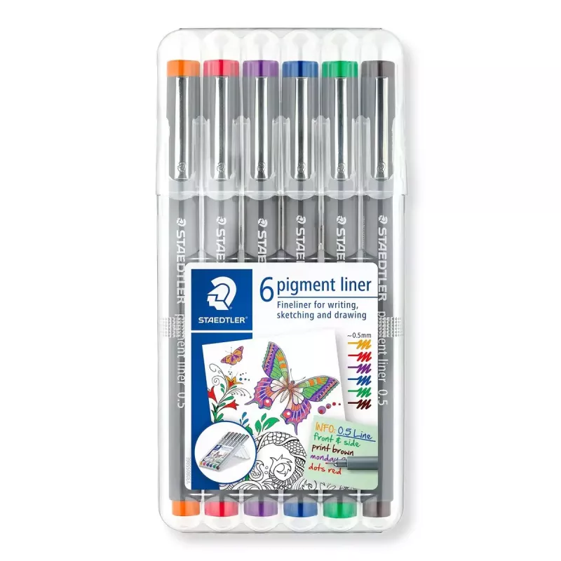 Staedtler Pigment Liner 308 fineliner, 0,5 mm, puzdro so 6 kusmi