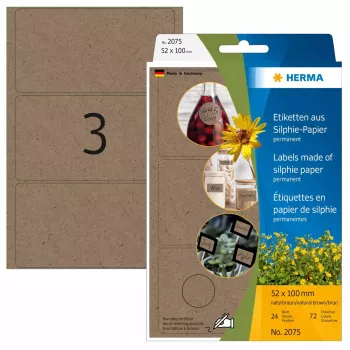 HERMA 2075 samolepiace etikety obdĺžnikové so zaoblenými rohmi permanentné hnedá 72 ks